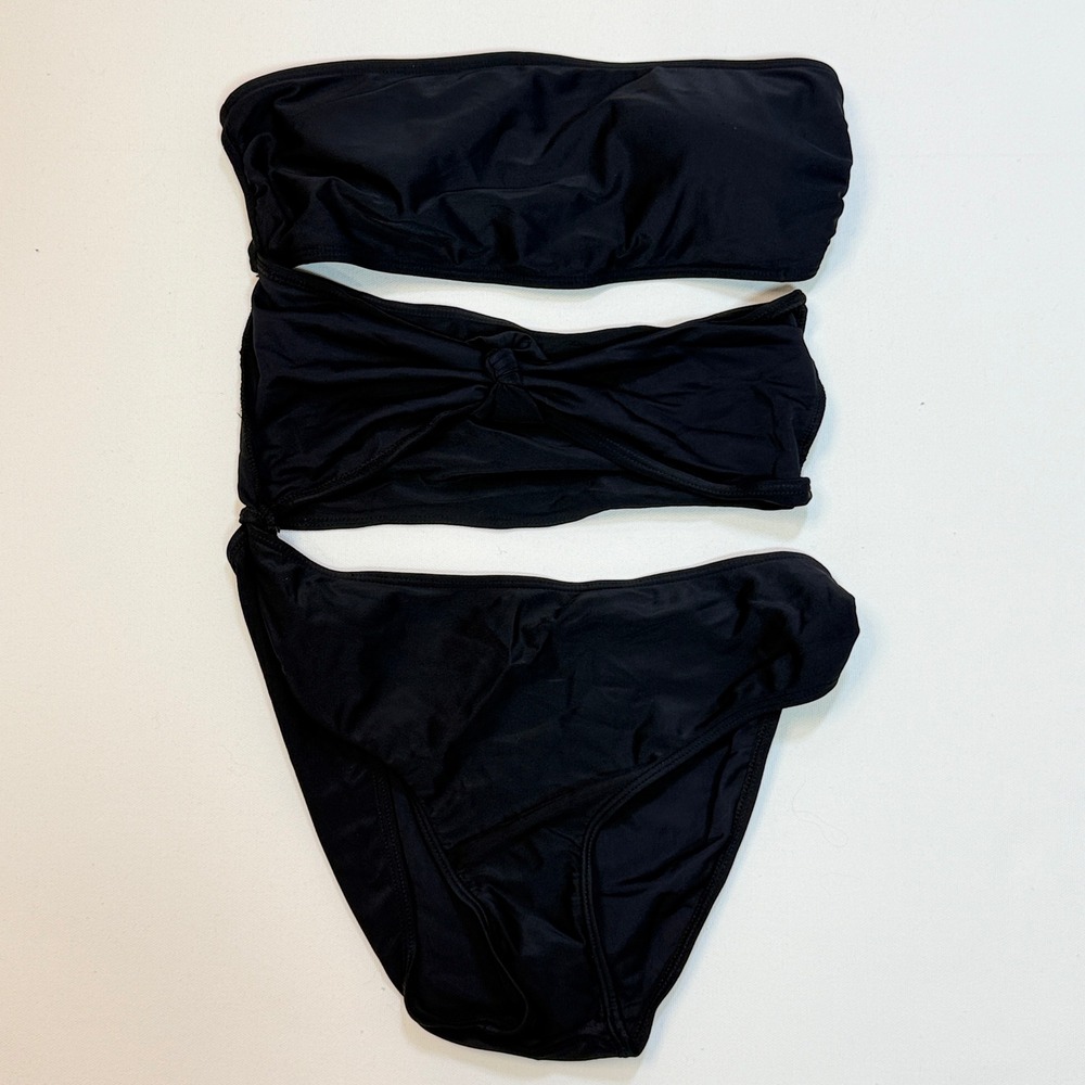 Black Knotted Cutout Bandeau Monokini Swimsuit L